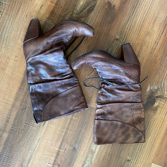 Brown leather marble style lace up heel boots - Picture 12 of 13